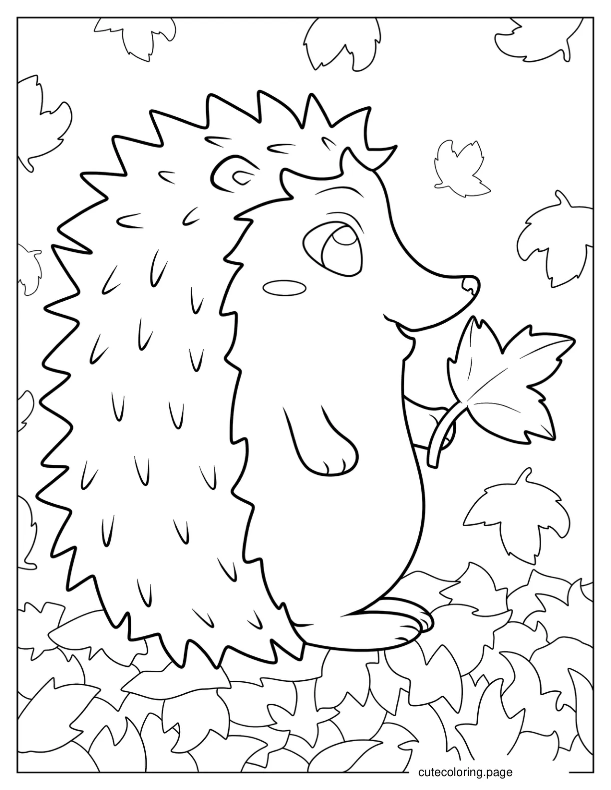 Hedgehog Holding Maple Leaf Coloring Sheet coloring page