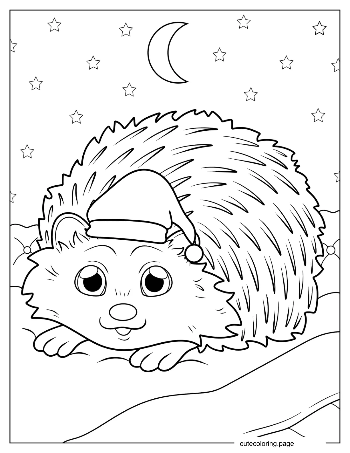 Hedgehog Wearing Santa Hat Coloring Page coloring page