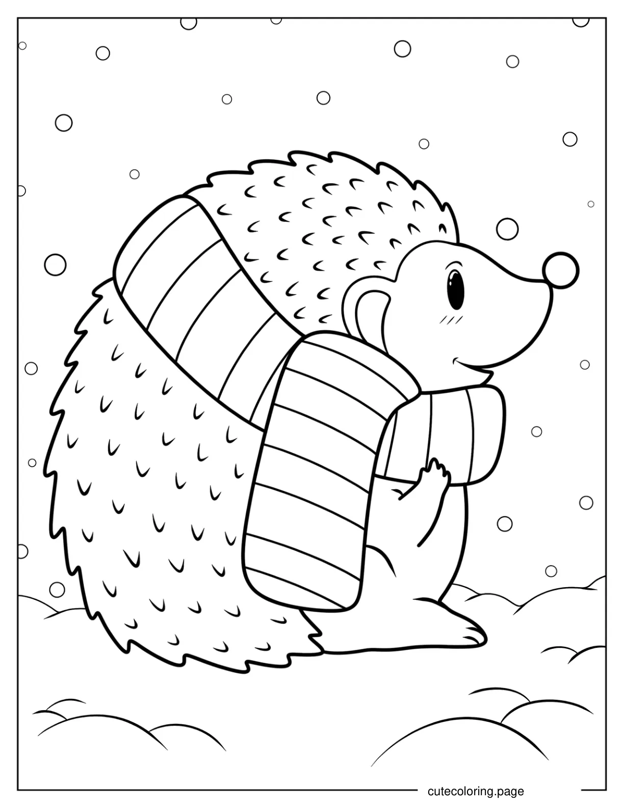 Hedgehog Wearing Scar In Winter coloring page