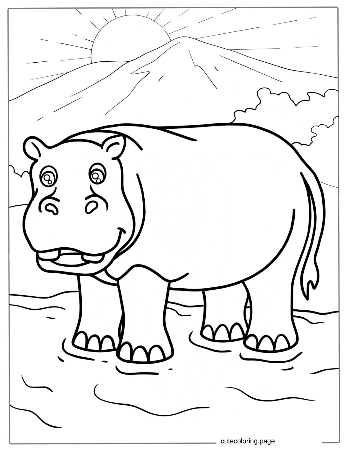 Adorable Hippo To Color For Toddlers coloring page