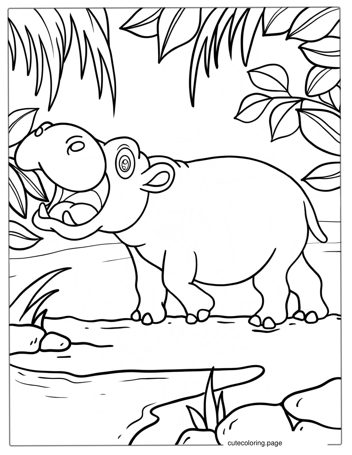 Baby Hippo In The Jungle To Color coloring page