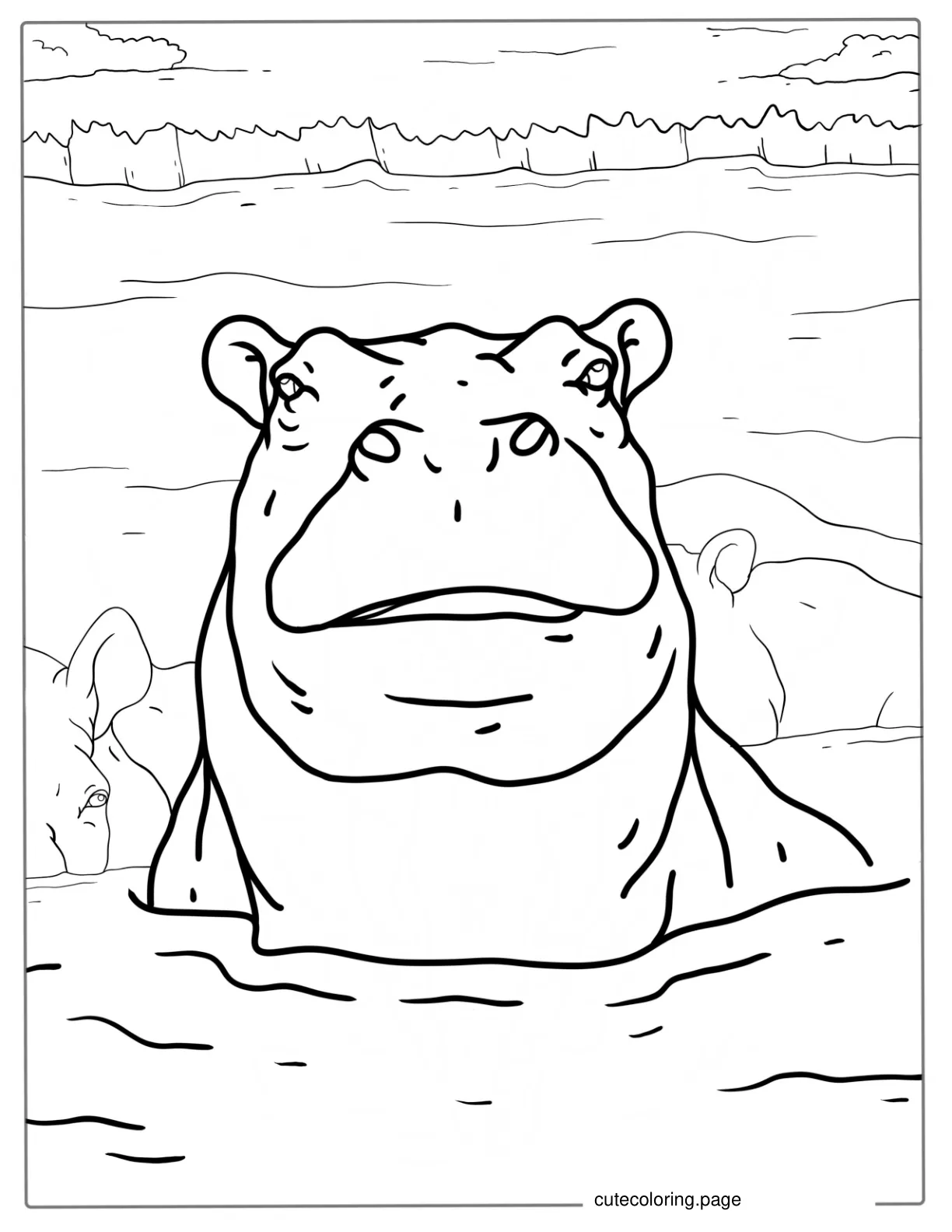 Bloat Of Hippos In Water To Color coloring page