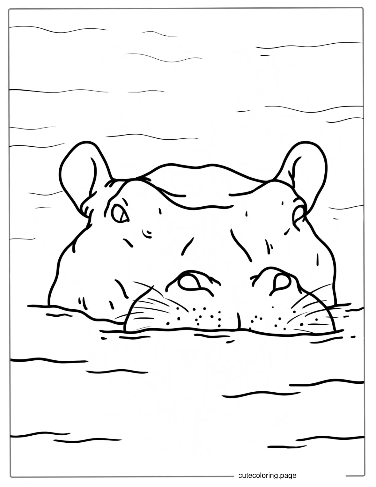 Coloring Page Of Hippo Poking Head Out Of Water coloring page