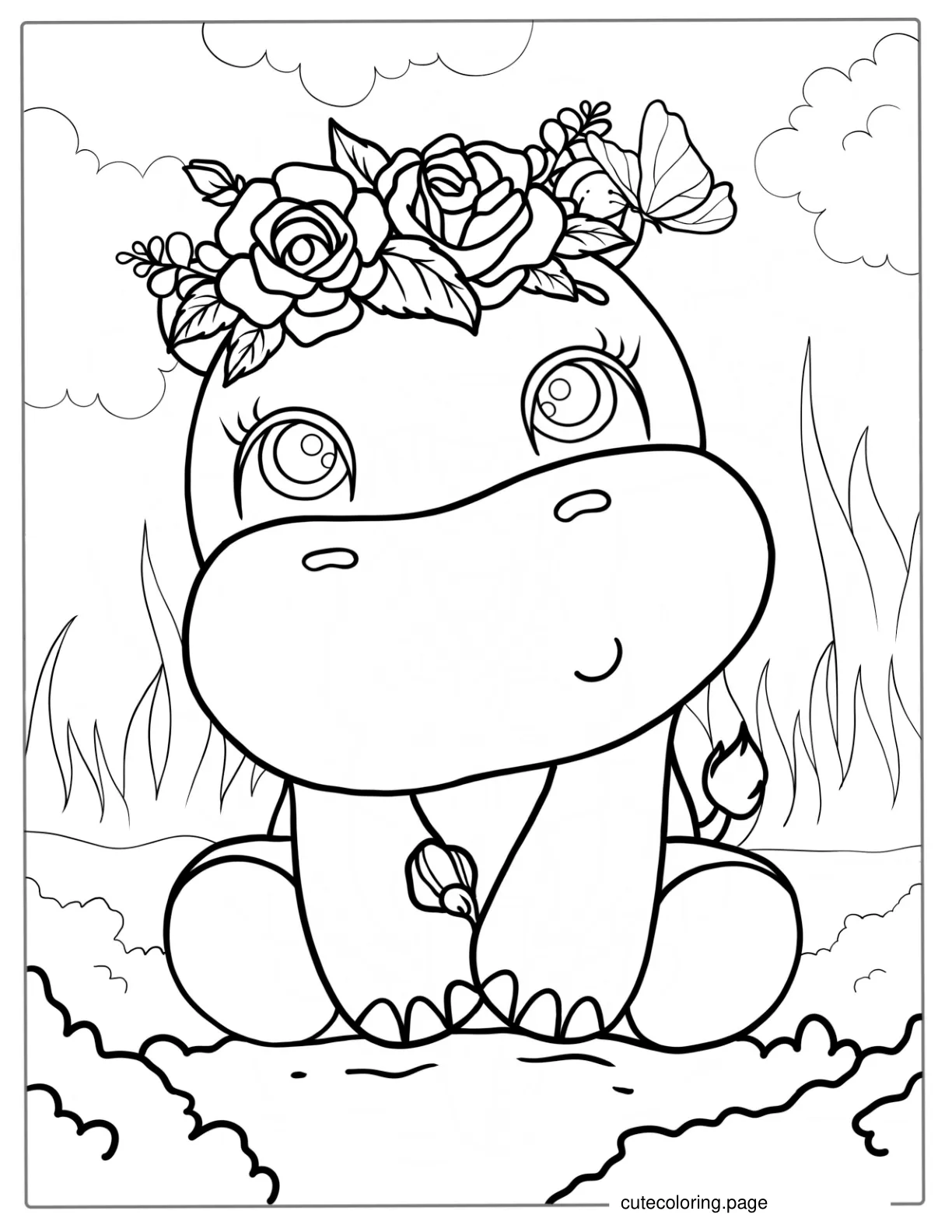 Cute Kawaii Hippo To Color For Kids coloring page