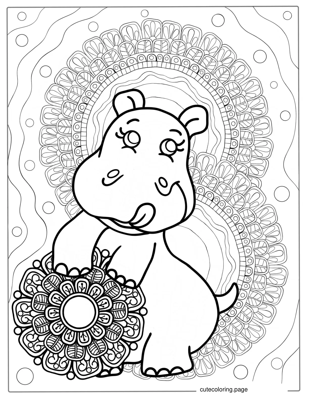 Detailed Mandala Hippo Coloring Page coloring page