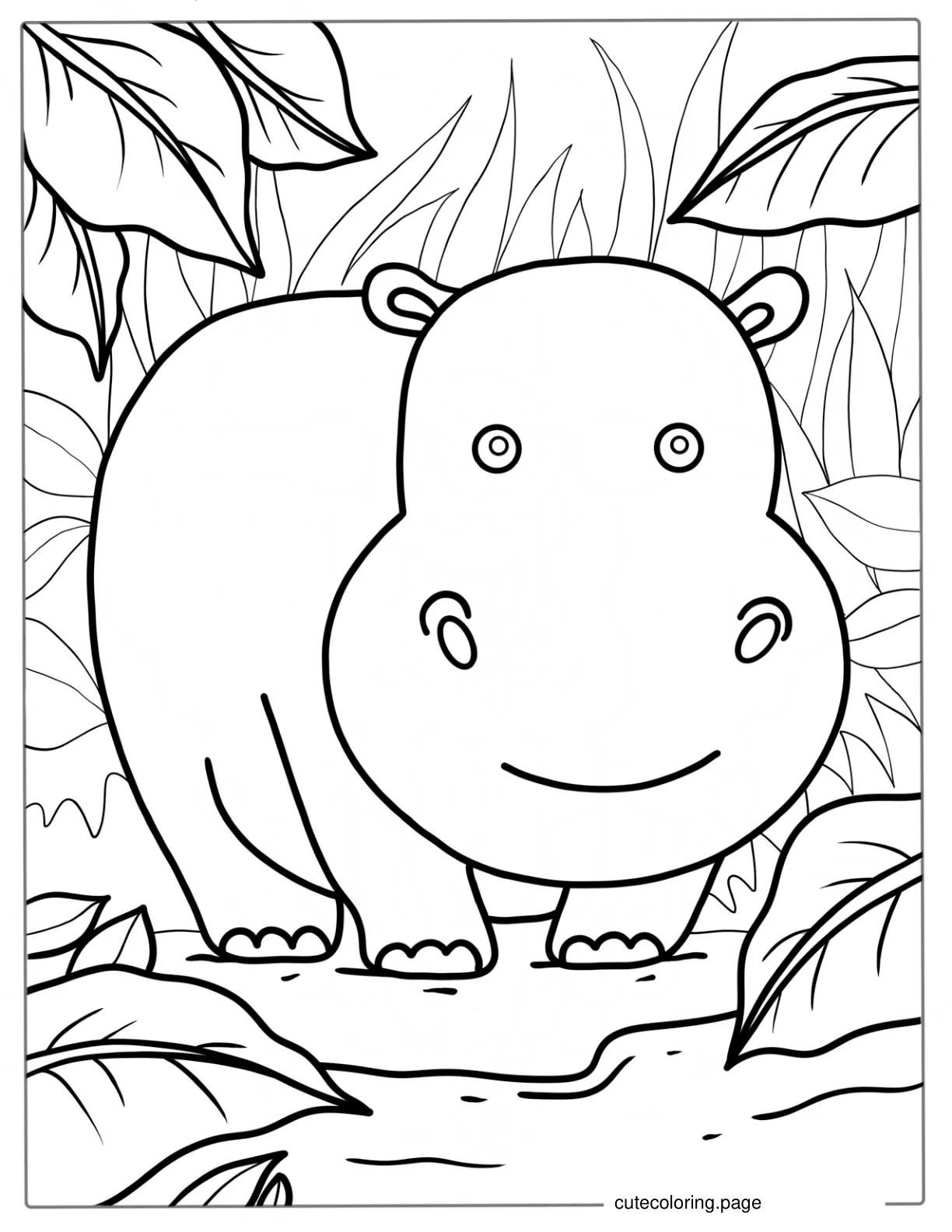 Easy Hippo Coloring Page For Kids coloring page