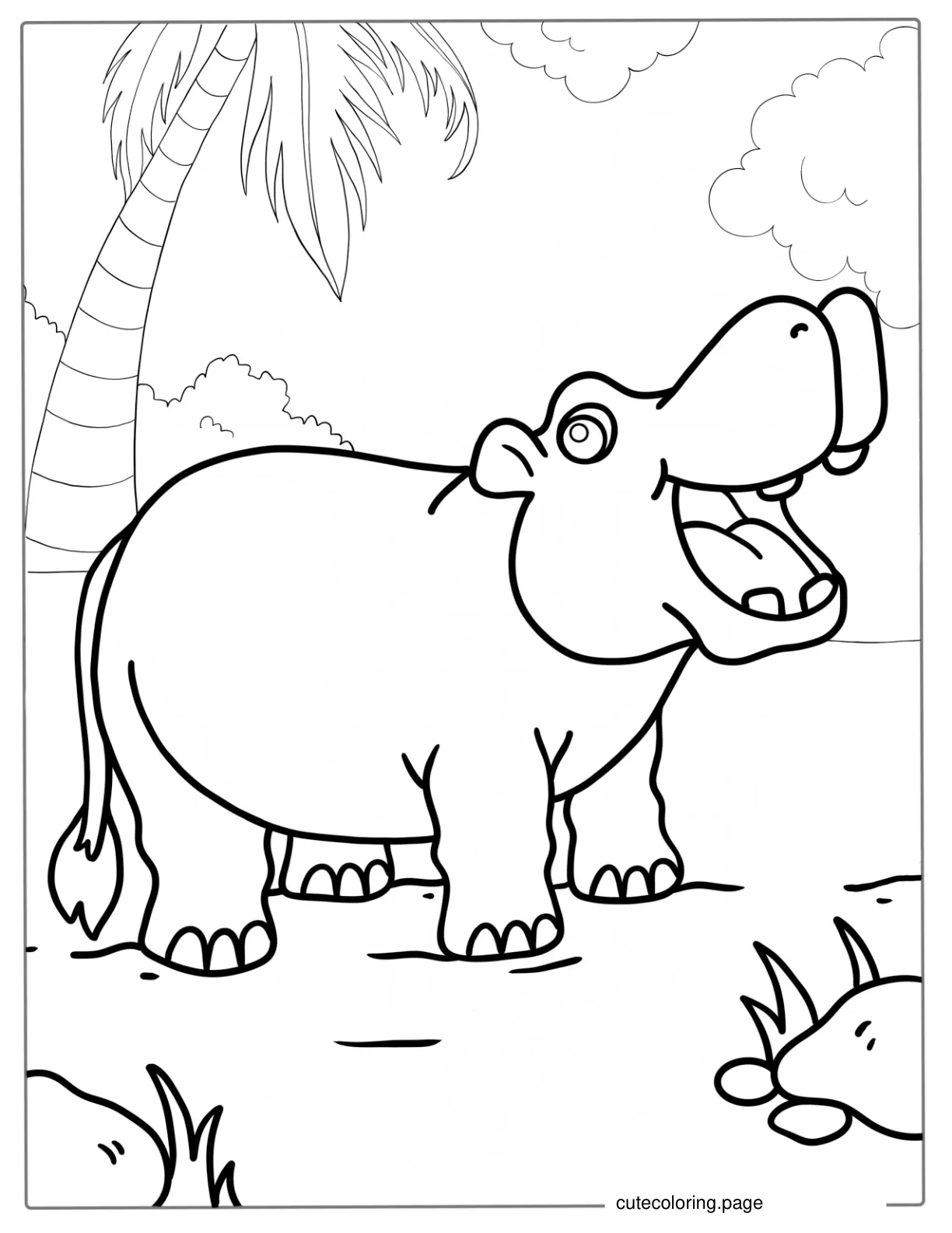 Easy Outline Of a Hippopotamus To Color coloring page