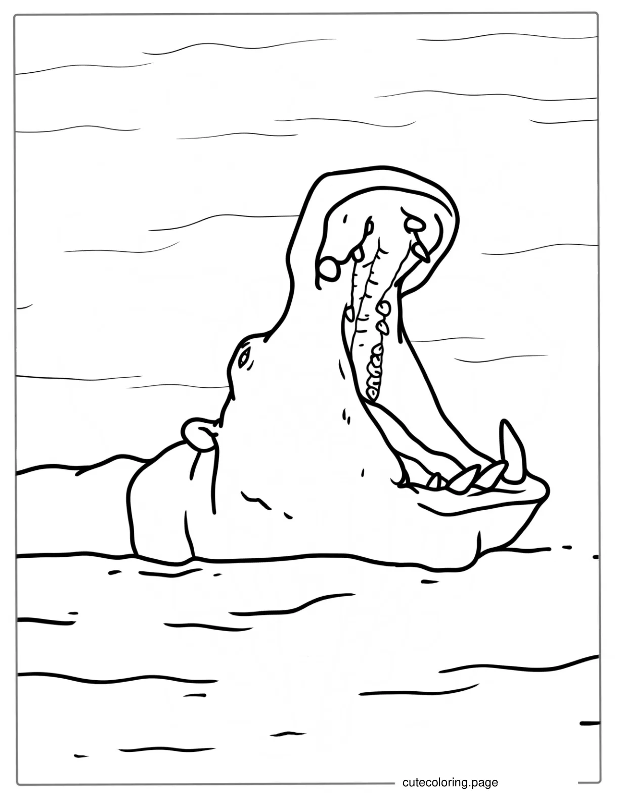 Hippo With Its Mouth Wide Open Showing Teeth coloring page