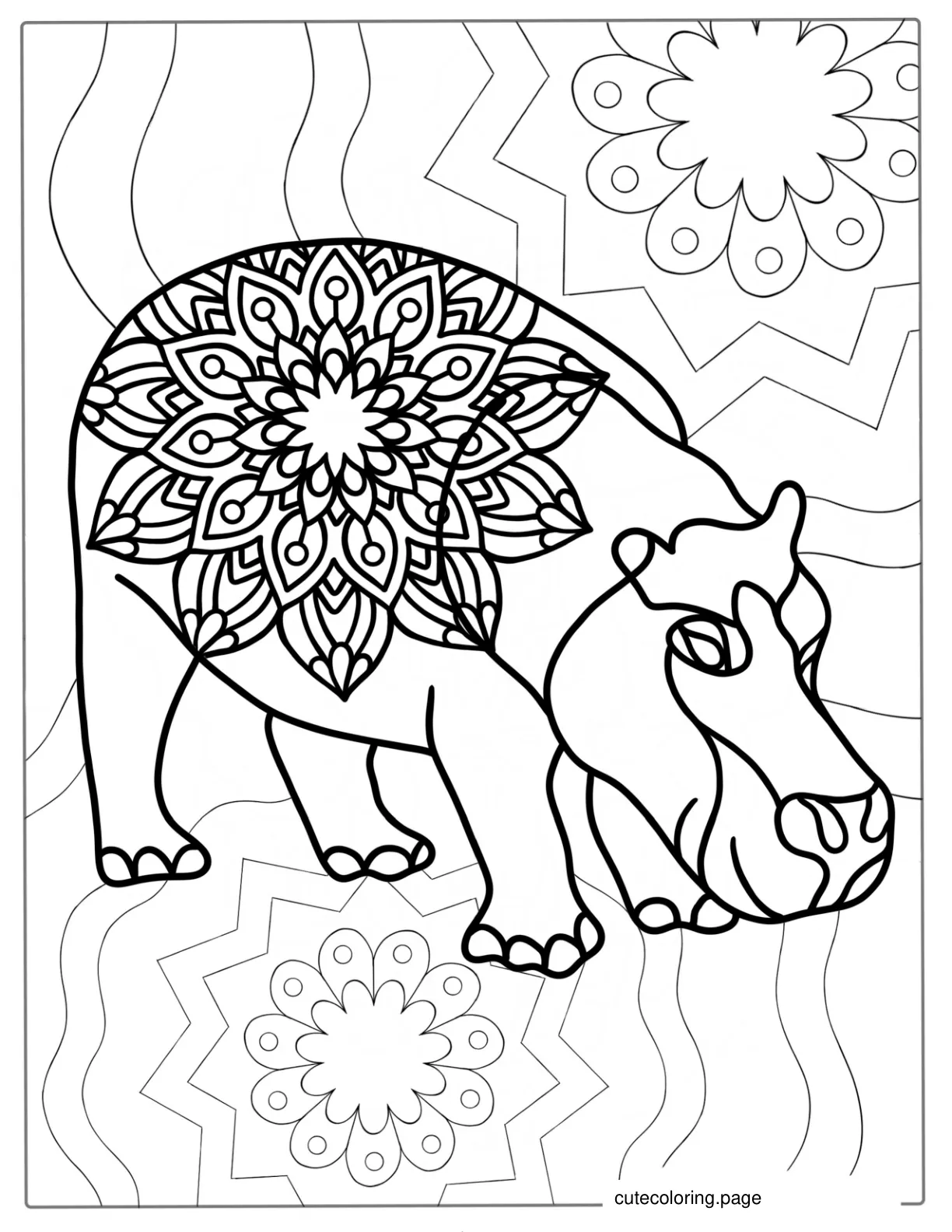 Simple Hippo Mandala Coloring Sheet coloring page