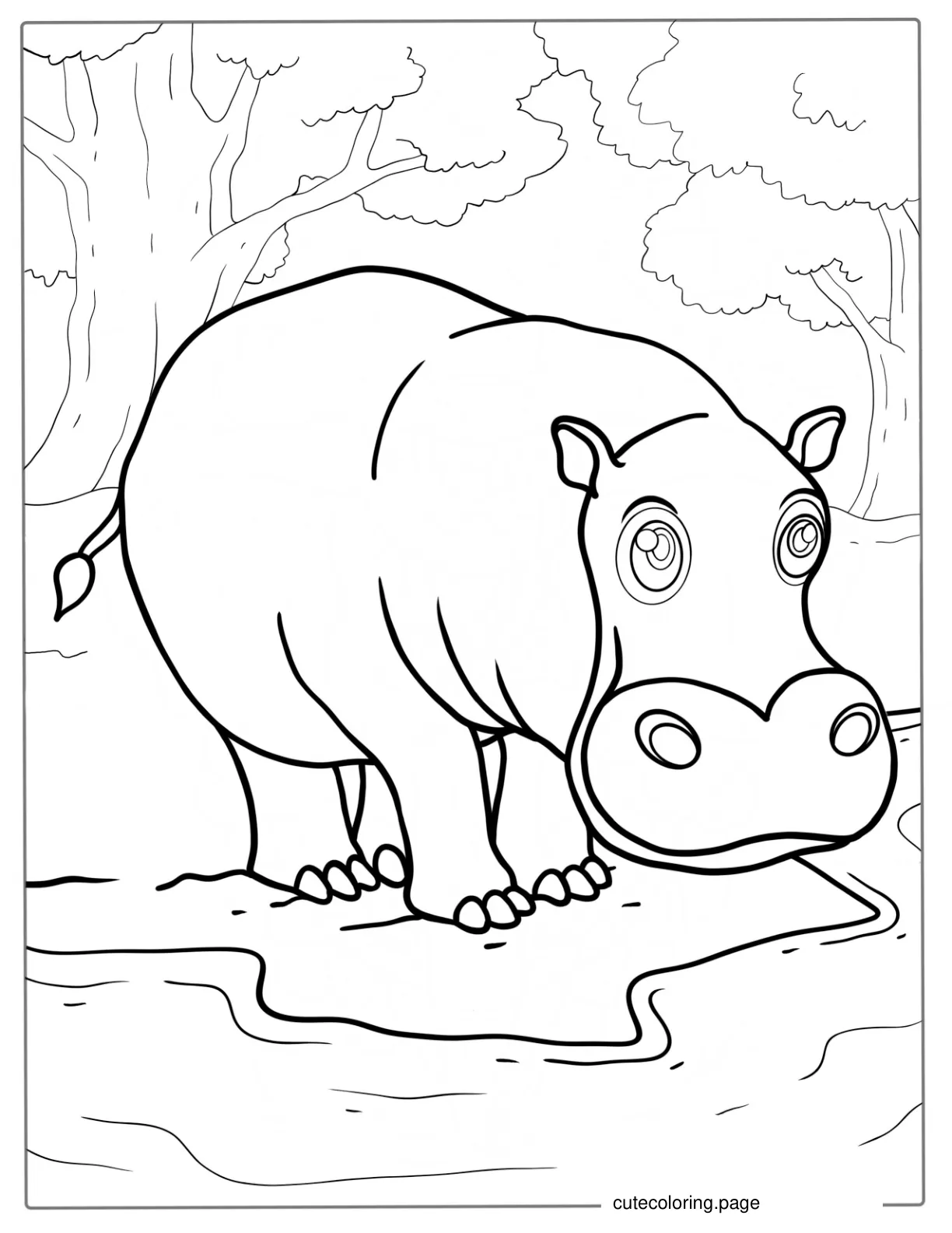 Simple Outline Of a Hippo To Color For Preschoolers coloring page