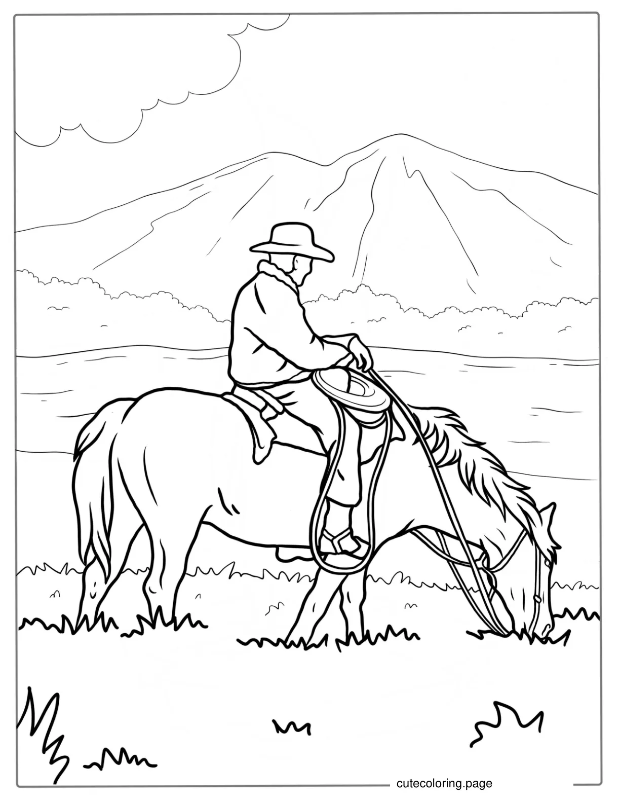 Cowboy Riding Horse Coloring Page coloring page