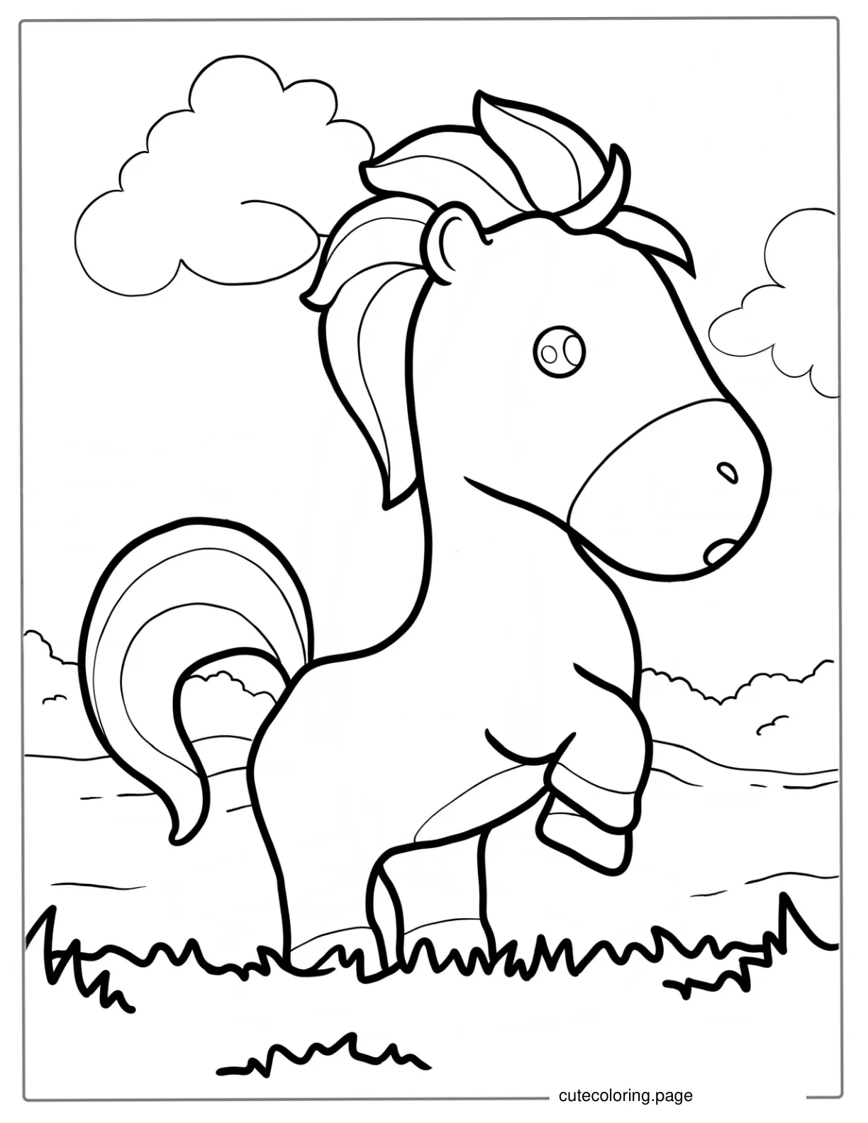 Cute Cartoon Horse Coloring For Preschoolers coloring page