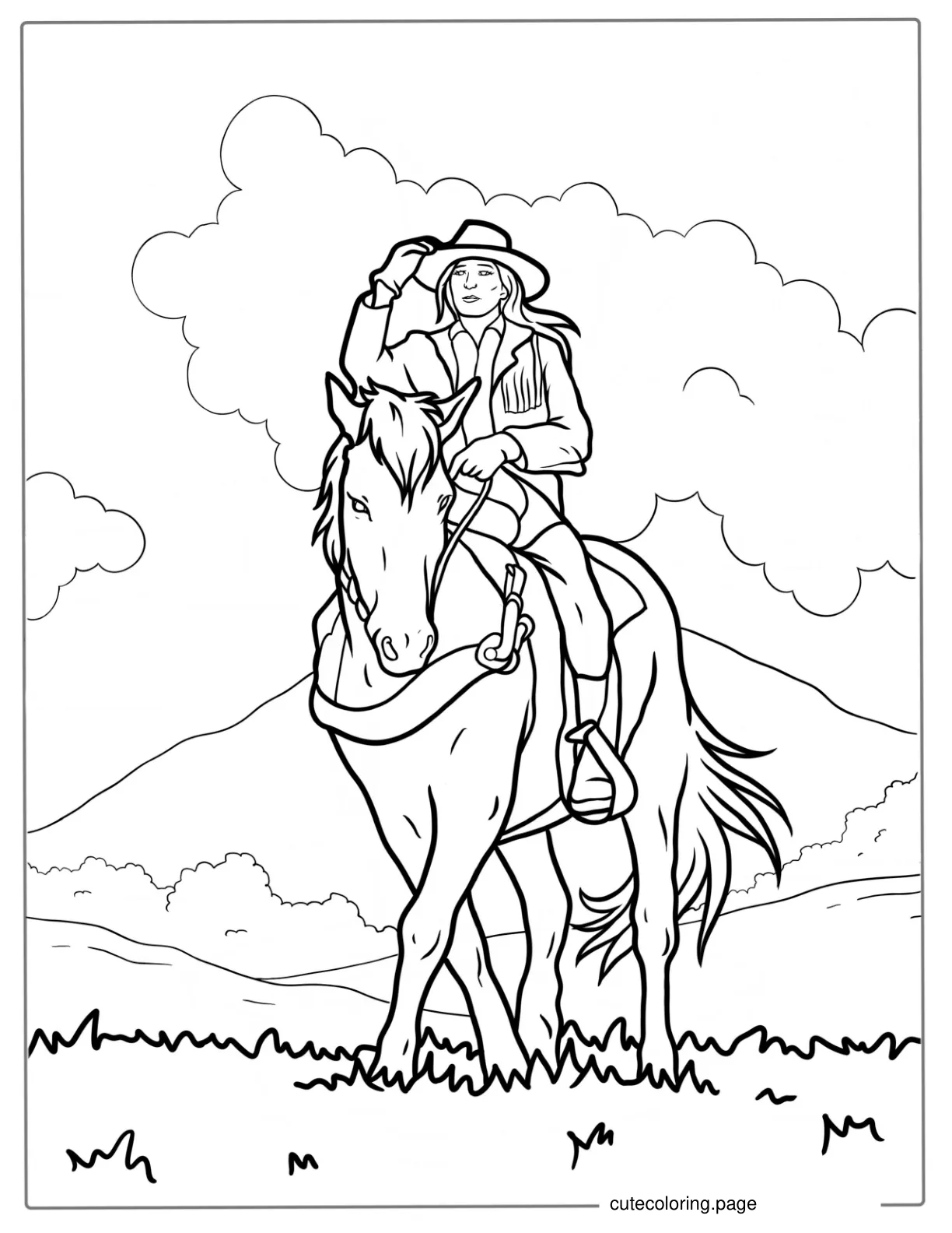 Female Cowboy Riding A Horse coloring page