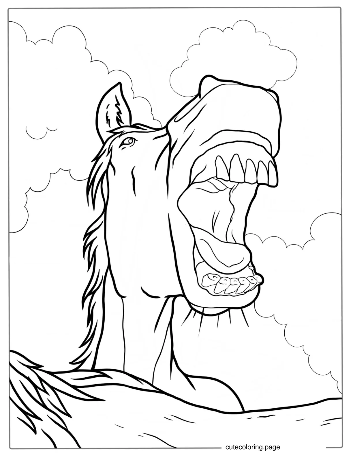 Funny Horse Coloring Sheet Showing Teeth coloring page