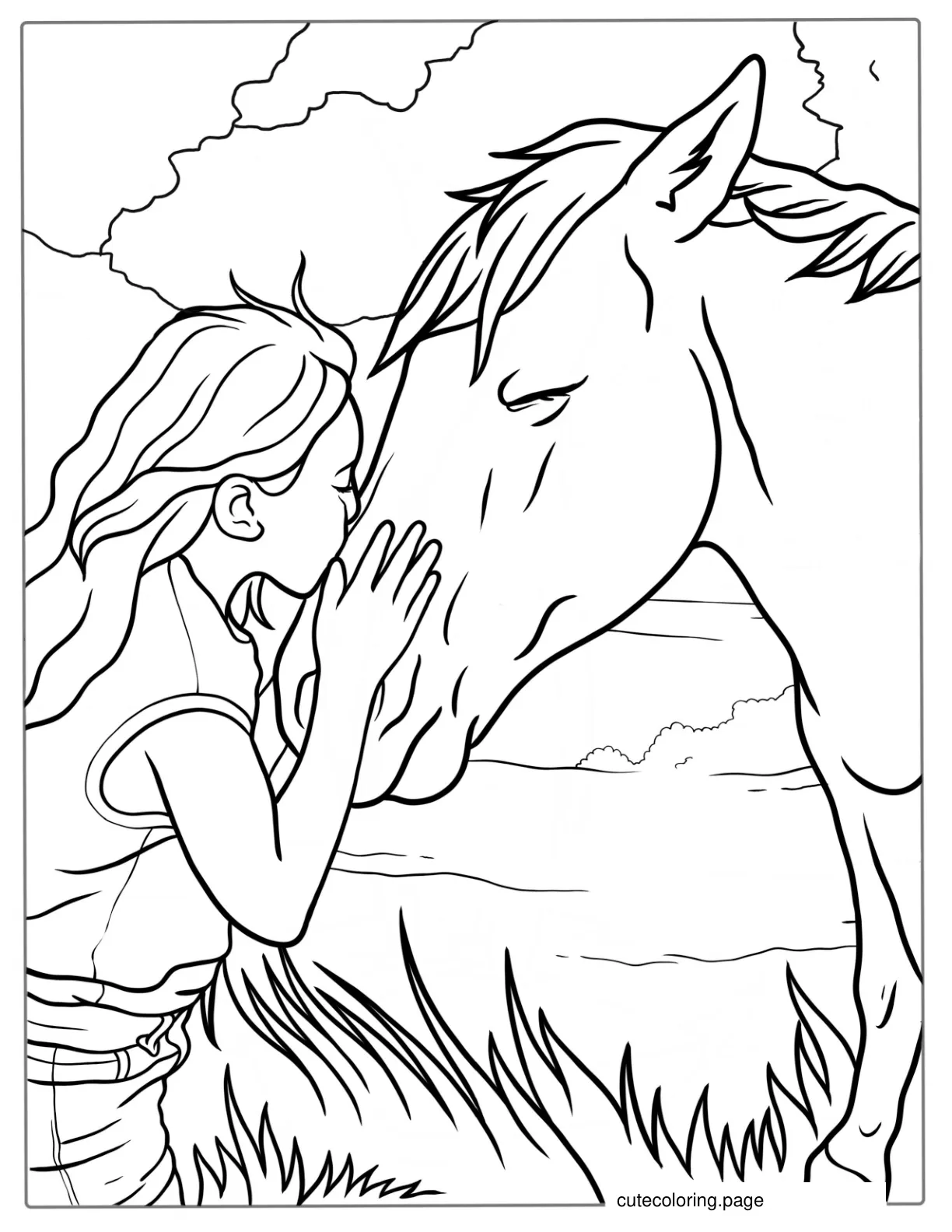 Girl Kissing Horse Coloring Page coloring page