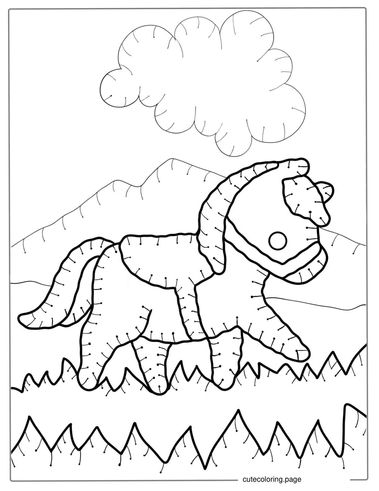 Horse Cartoon In Hand Stitching Style coloring page