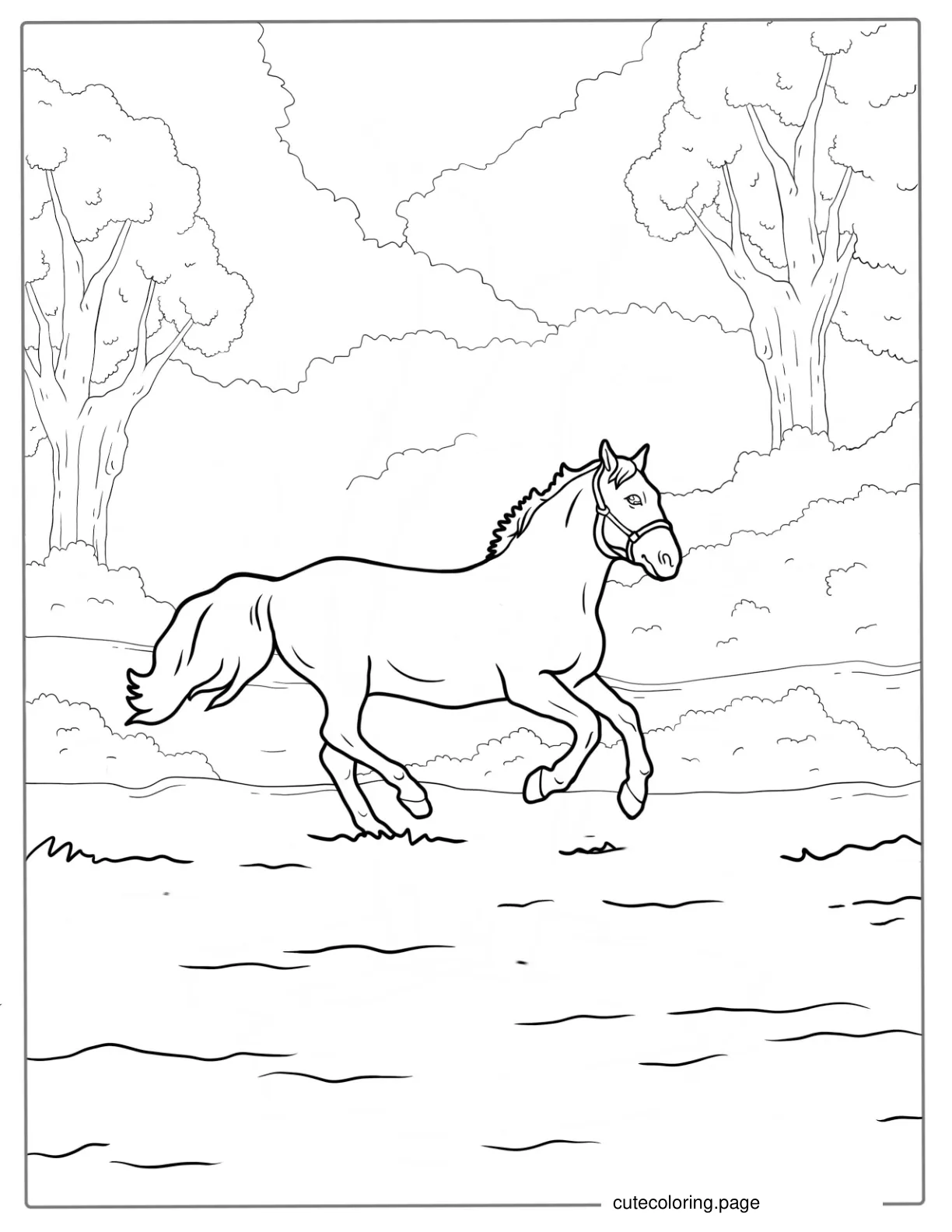 Horse Galloping In Field To Color coloring page