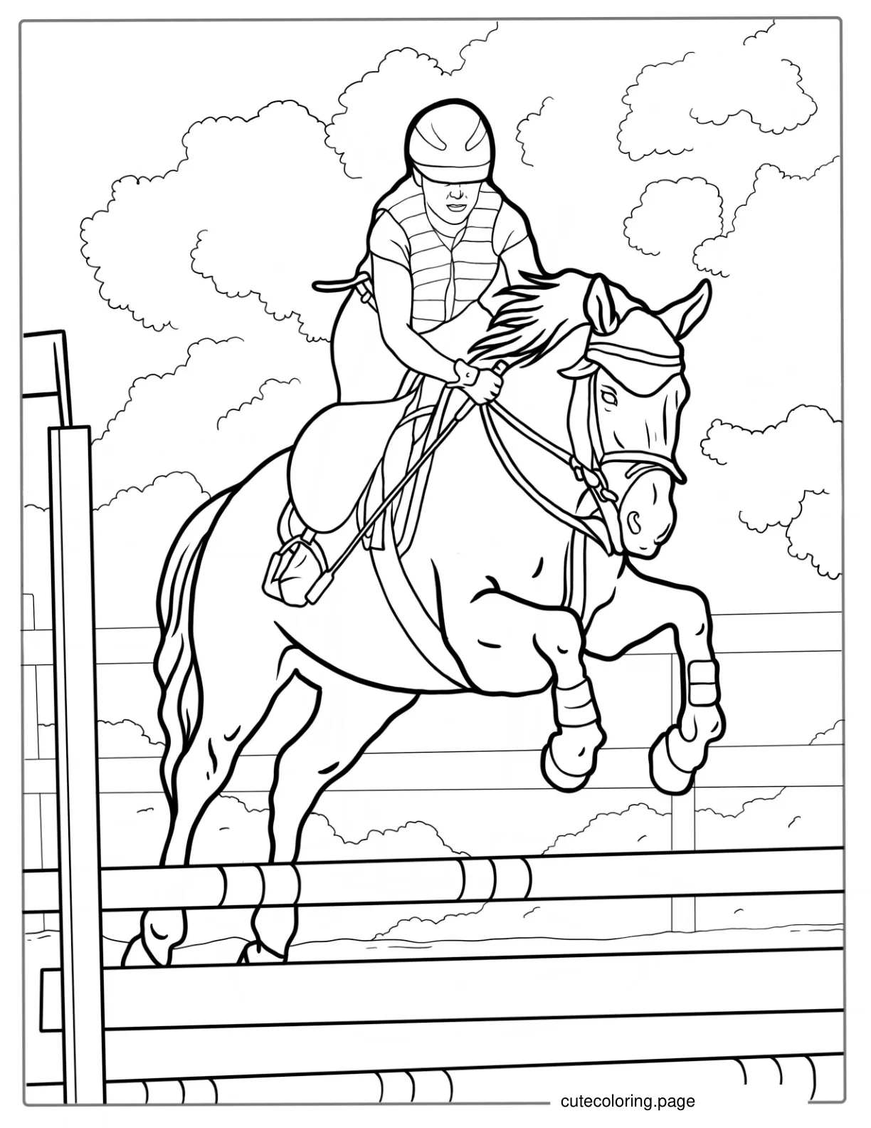 Horse Jumping Over Obstacle Coloring Sheet coloring page