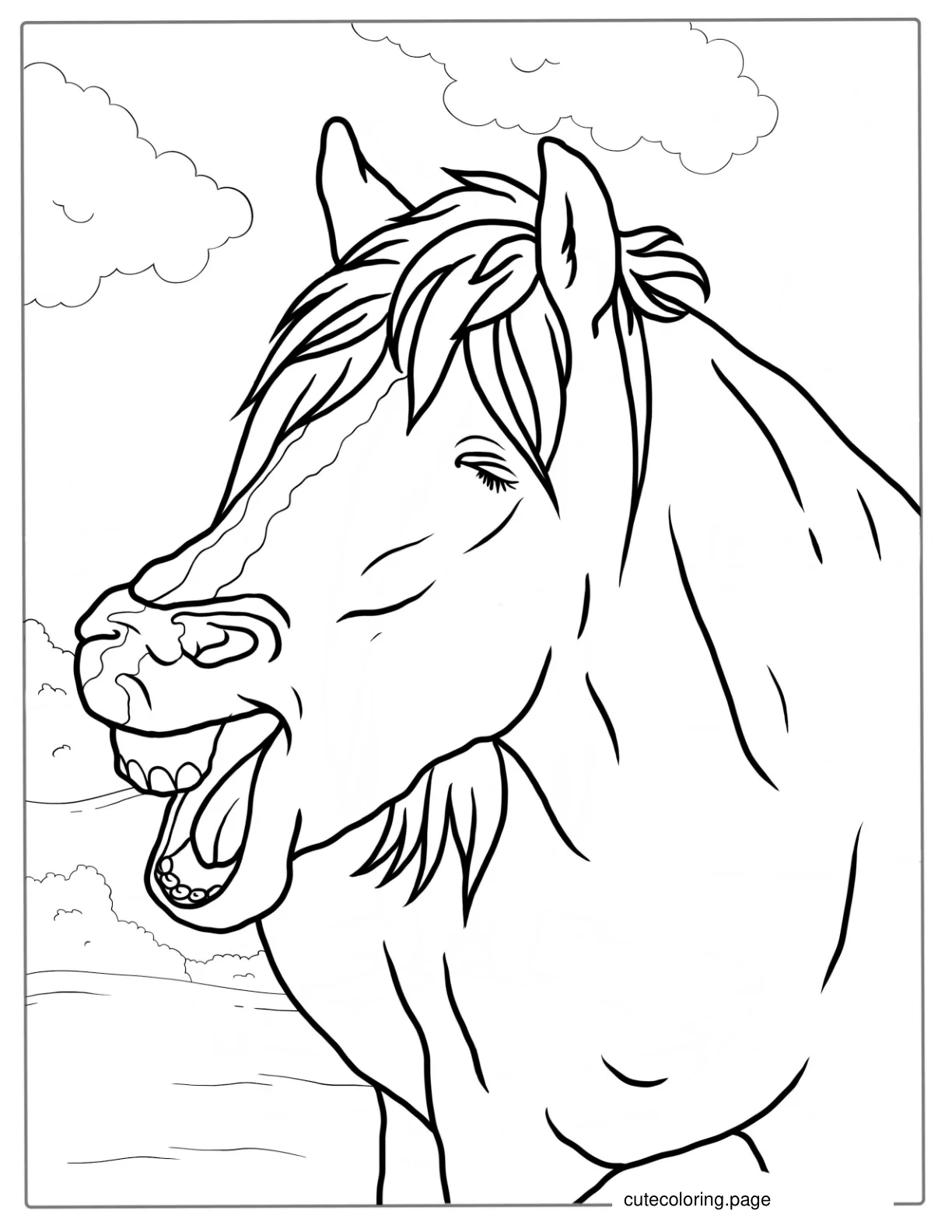 Horse Neighing Coloring Page For Kids coloring page