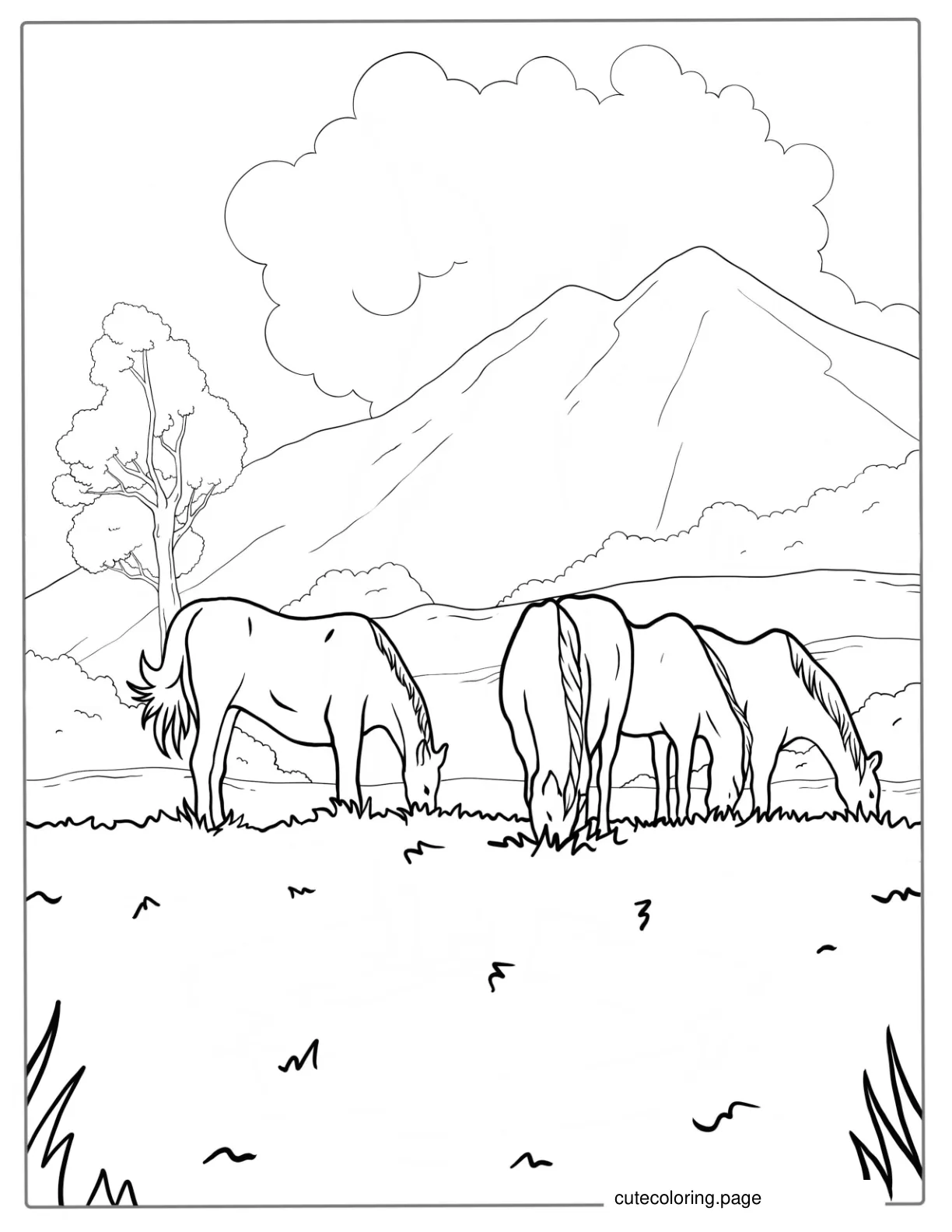 Horses Roaming In The Wild Coloring Page coloring page