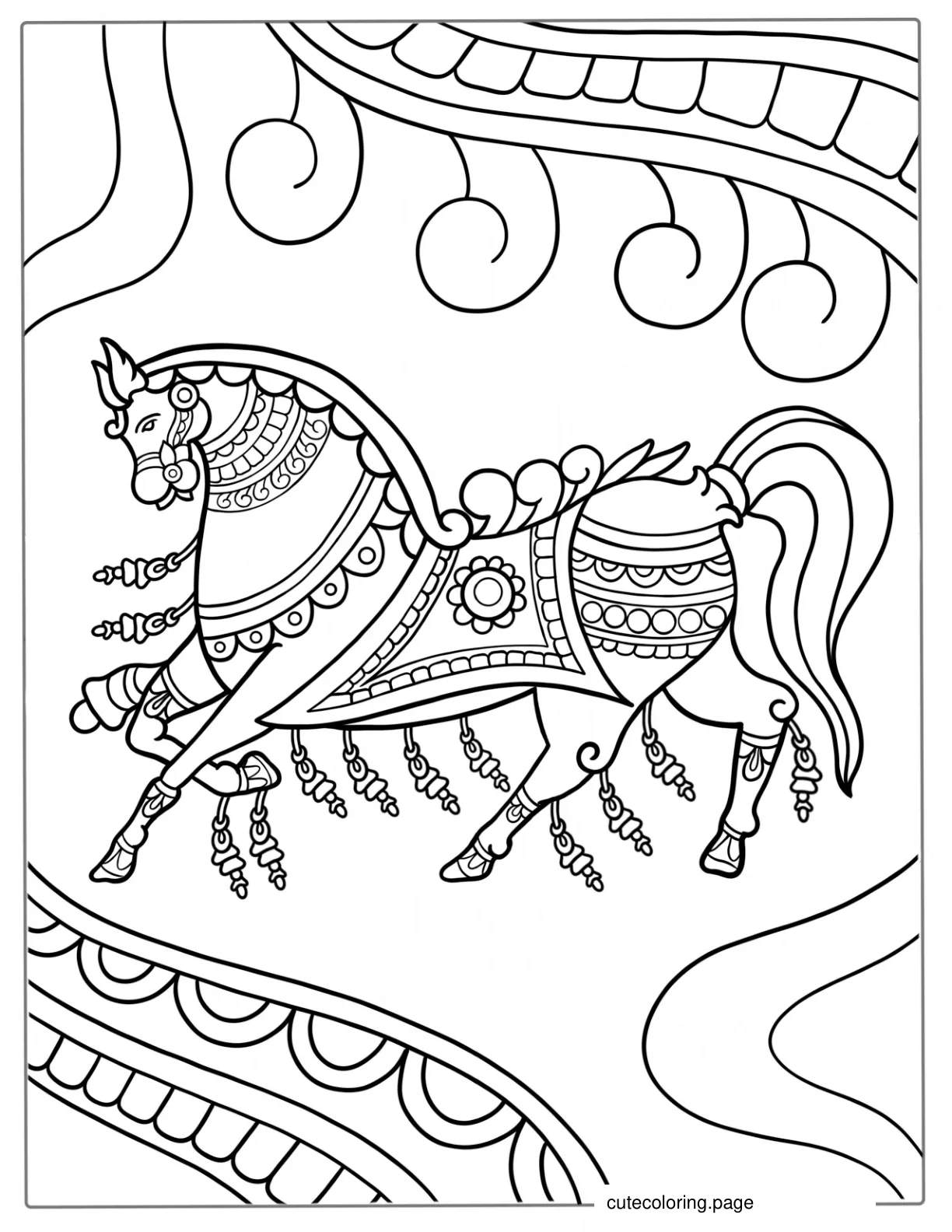 Indian Themed Mandala Horse To Color coloring page