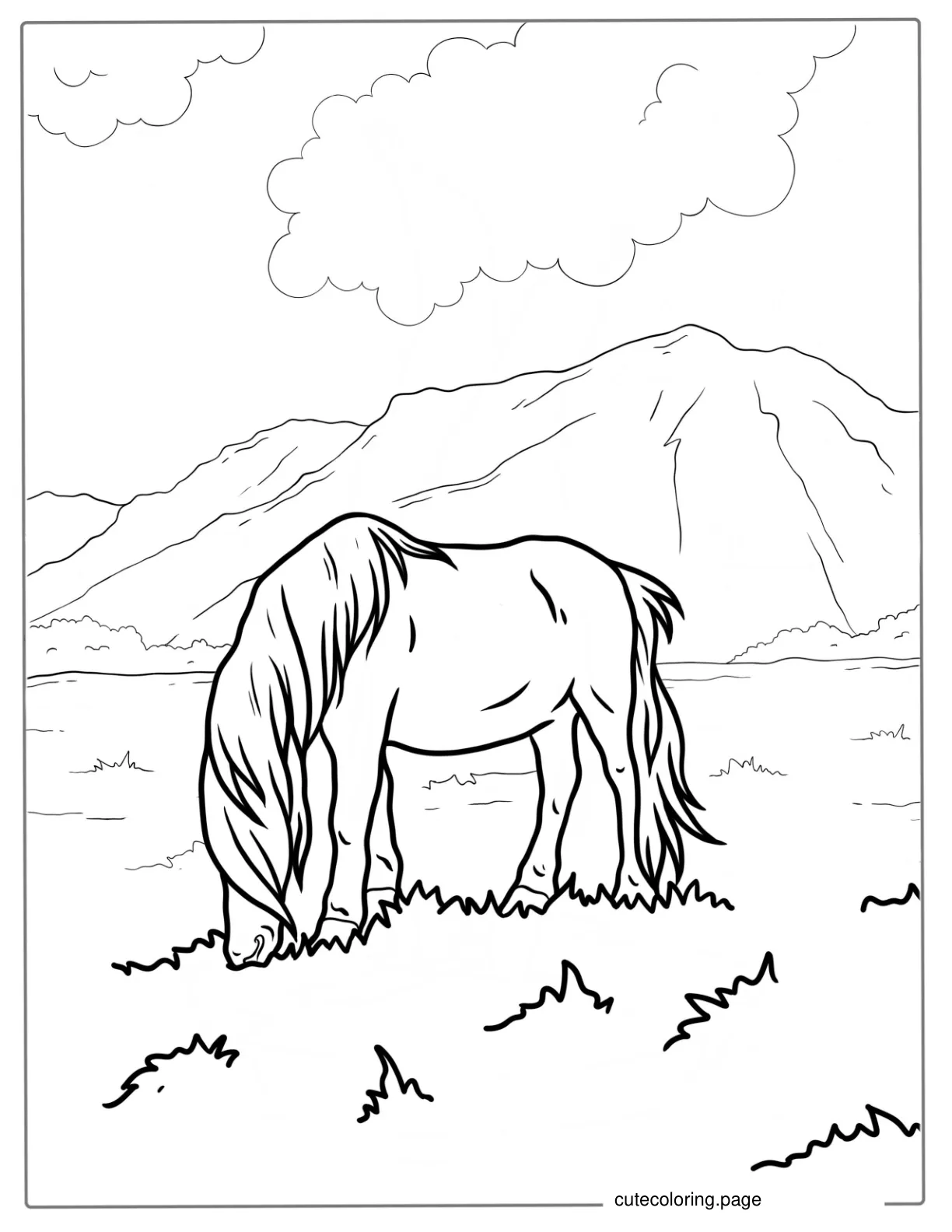 Miniature Horse Eating Grass In Pasture coloring page