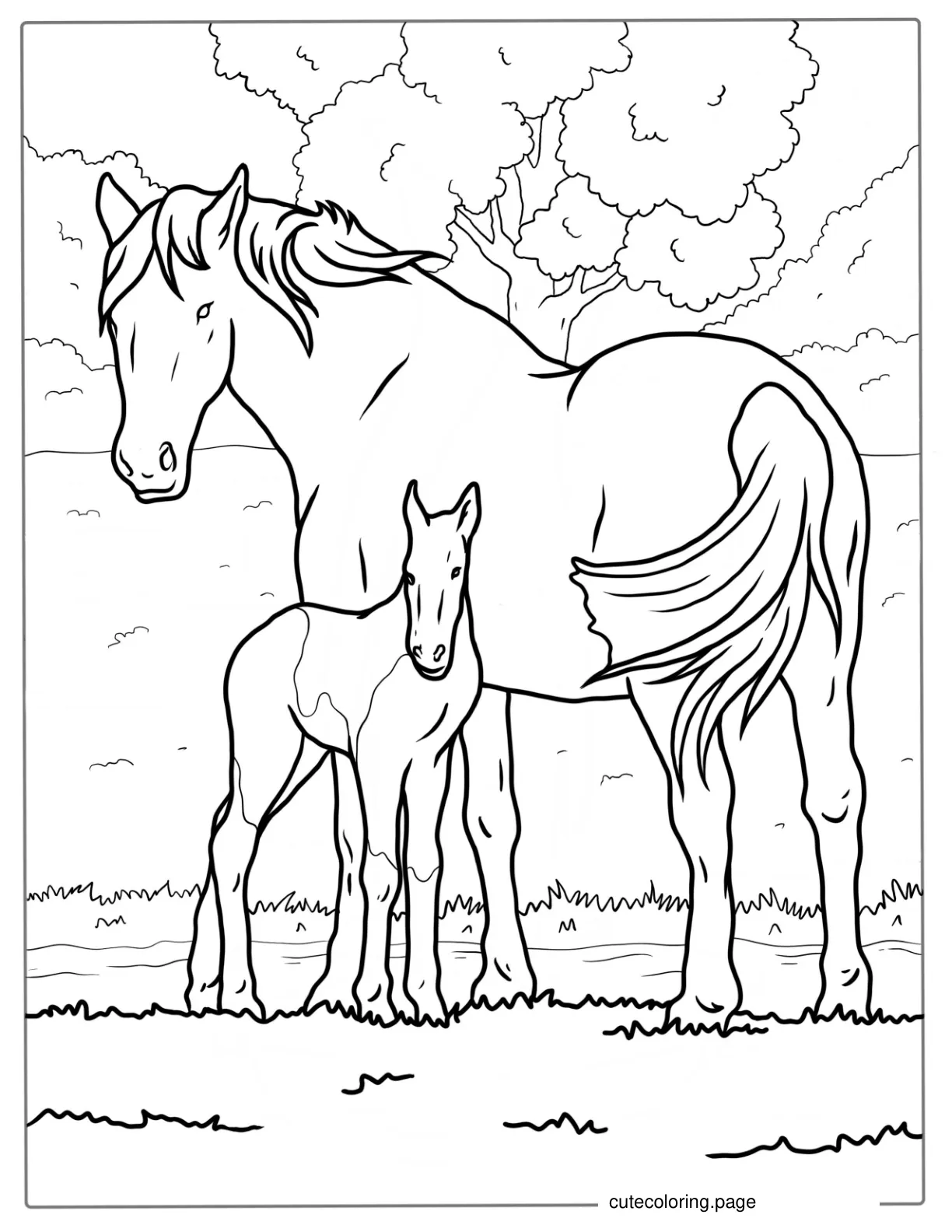 Mother Horse And Foal Coloring Page coloring page