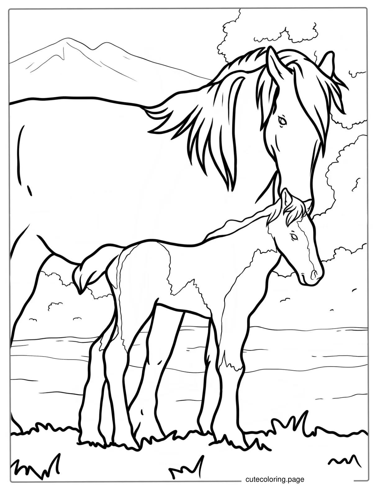 Mother Horse And Foal Coloring Picture coloring page