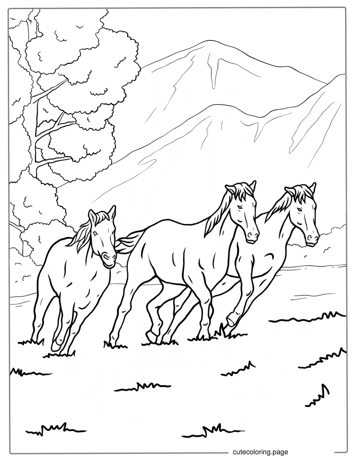 Three Brumby Horses To Color coloring page