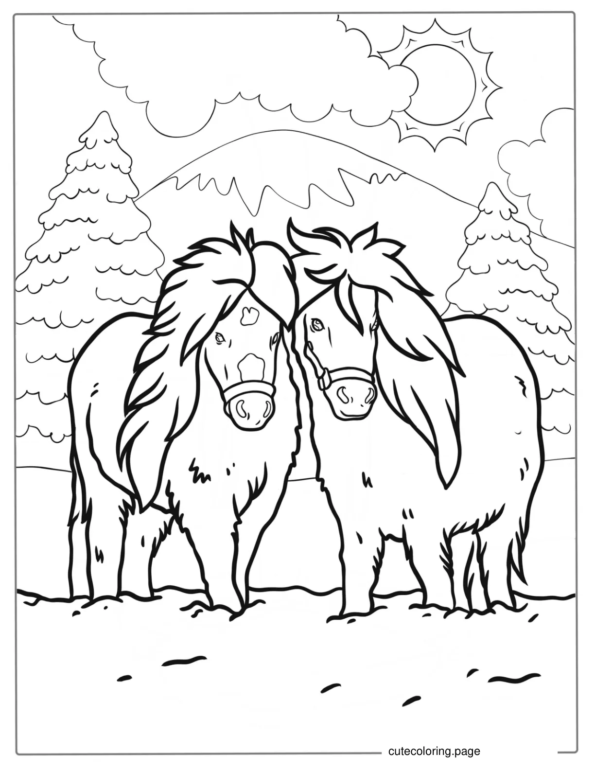 Two Fluffy Miniature Horses To Color coloring page