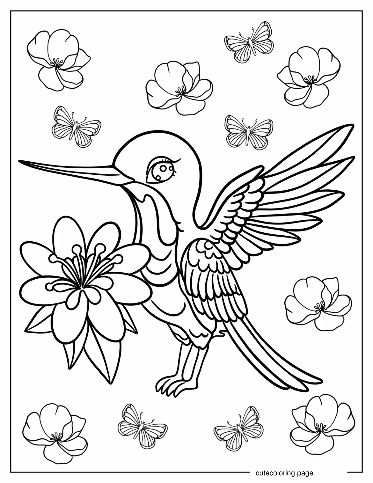 Kawaii Hummingbird Coloring In For Kids coloring page