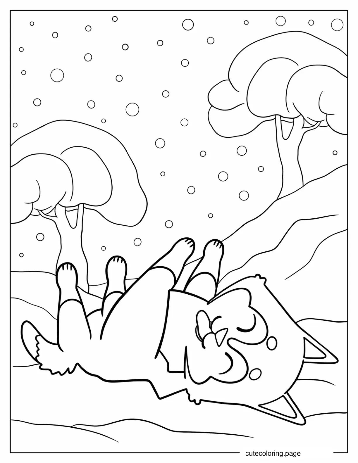 Husky Rolling In The Snow To Color coloring page