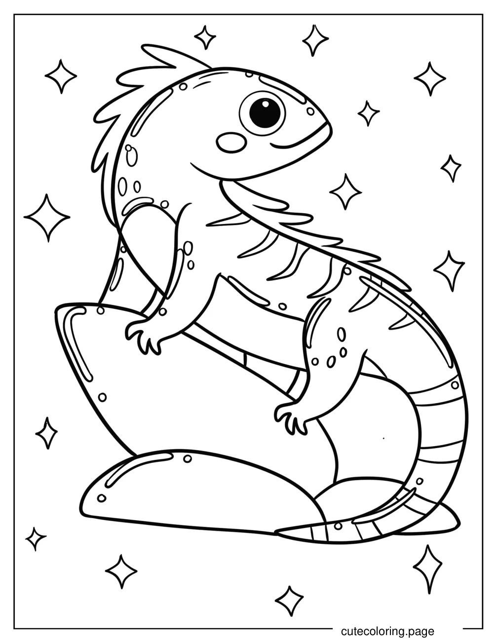 Cute Smiling Iguana Coloring Sheet For Kids coloring page