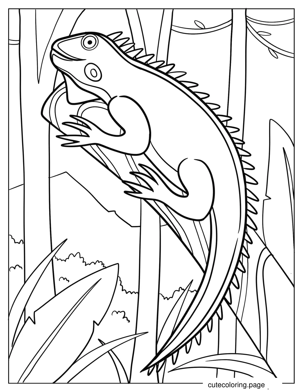 Easy Outline Of Iguana On Tree Branch Coloring Page coloring page