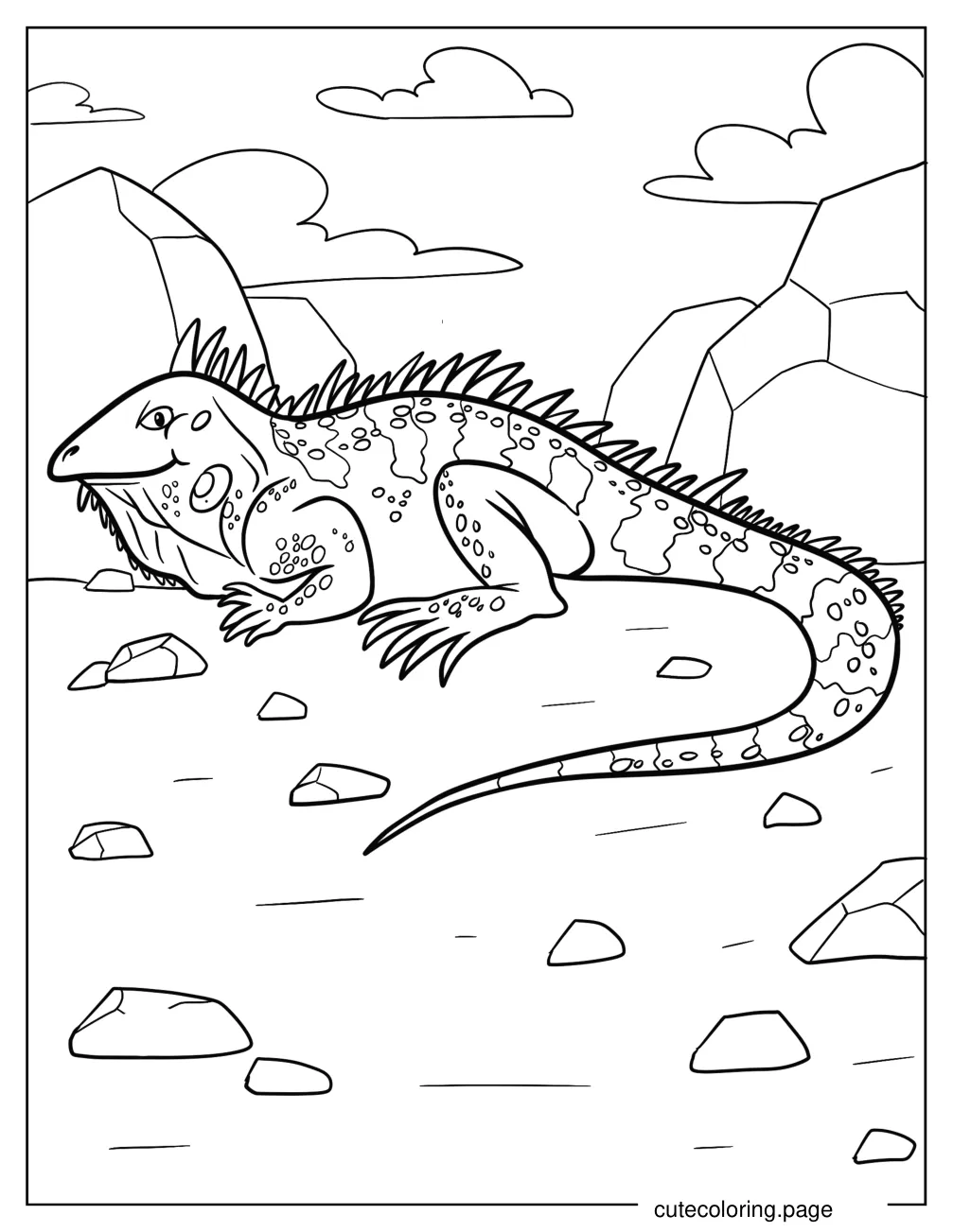 Green Iguana With Detailed Skin Coloring Sheet coloring page