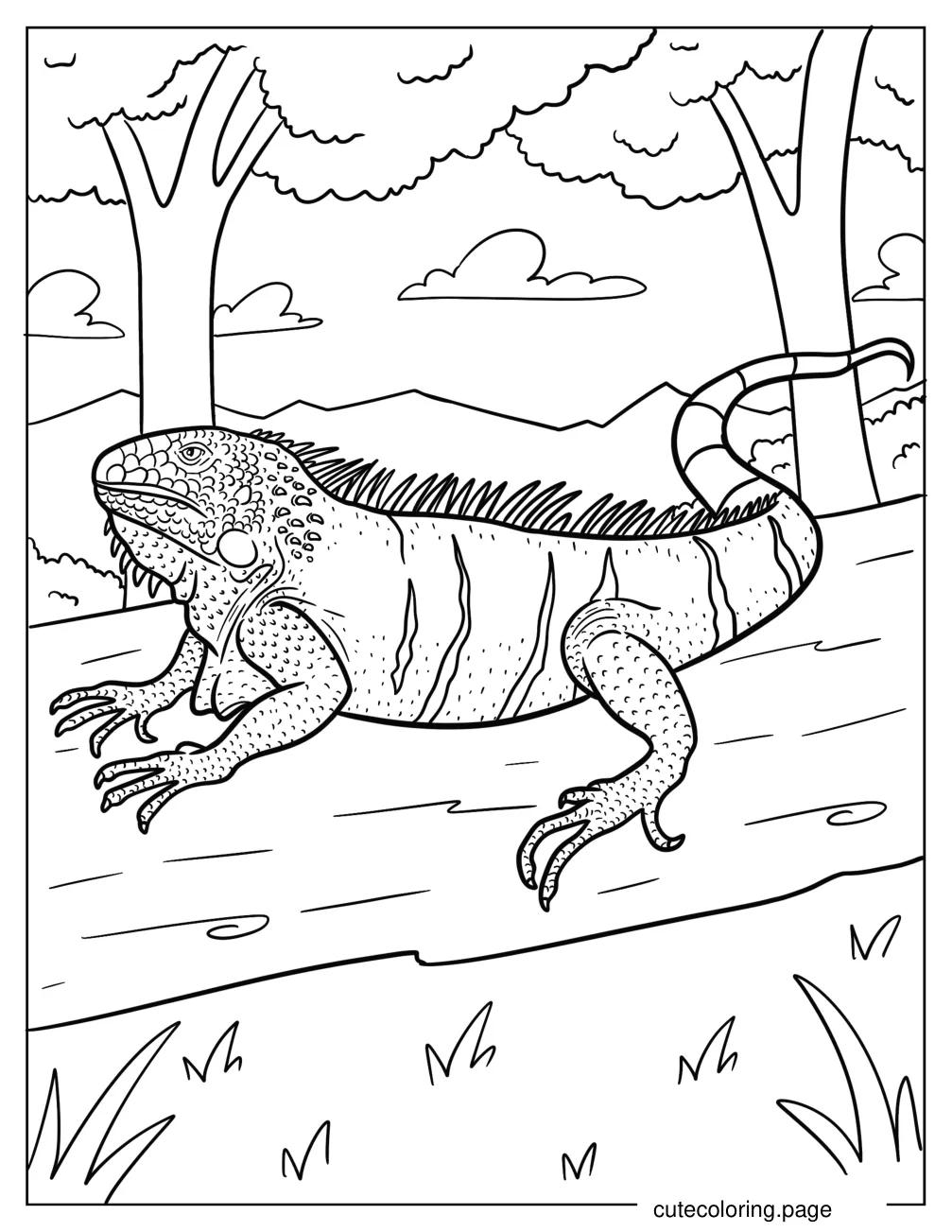 Iguana Crawling On Log Coloring Sheet coloring page