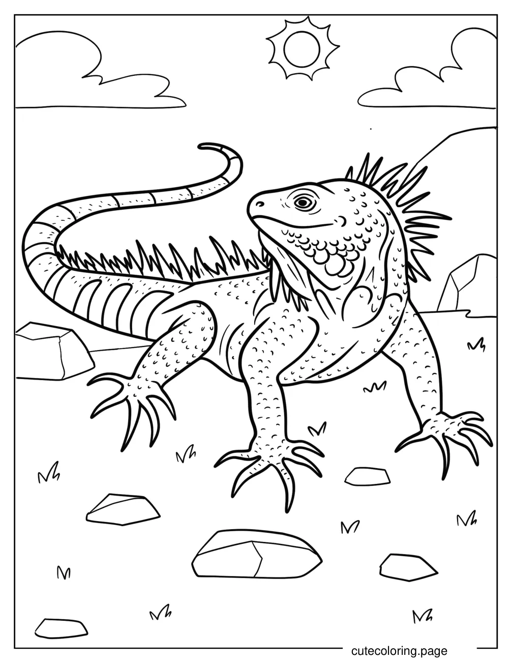 Iguana With Sharp Claws On The Grass coloring page