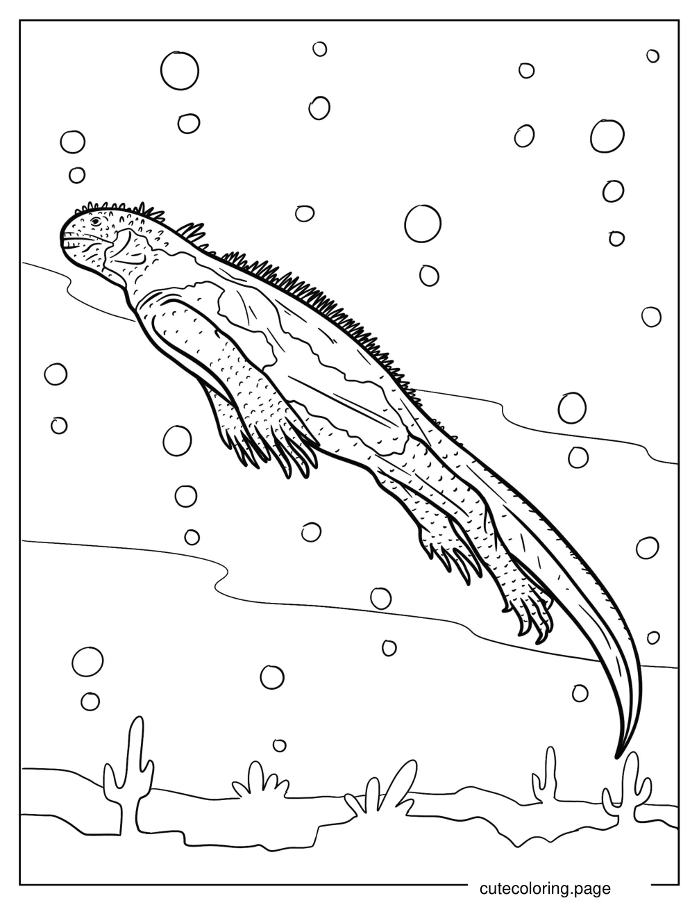 Realistic Iguana Swimming Underwater coloring page