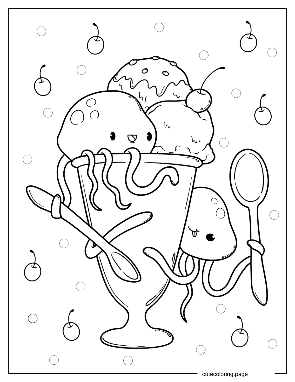 Cute Jellyfish Eating Ice Cream Cone Coloring Sheet coloring page