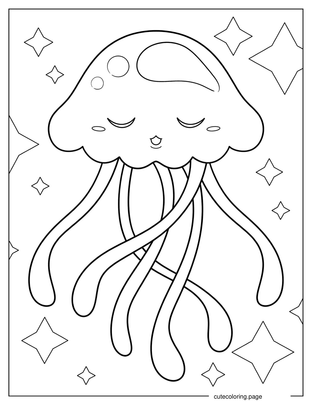 Cute Sleeping Jellyfish Coloring Page For Kids coloring page