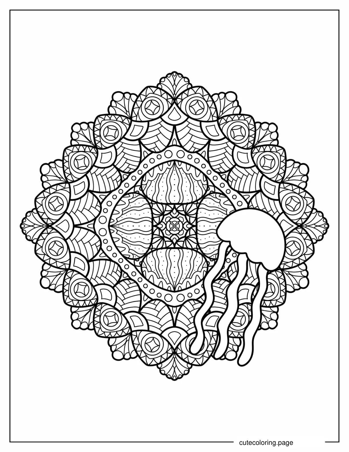 Detailed Jellyfish Mandala Coloring Page coloring page