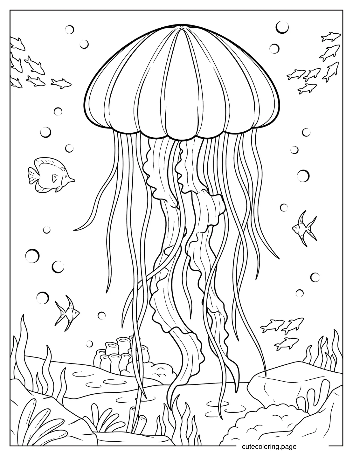 Jellyfish Near The Sea Floor Coloring Page coloring page