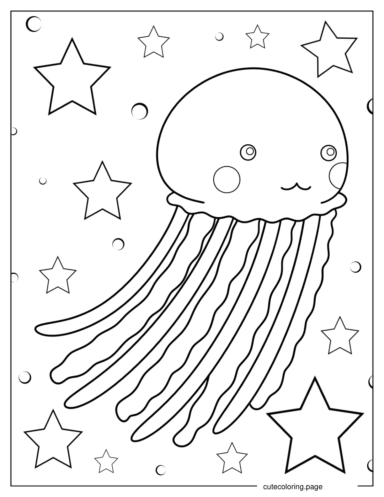 Jellyfish With Long Tentacles Coloring Page For Kids coloring page