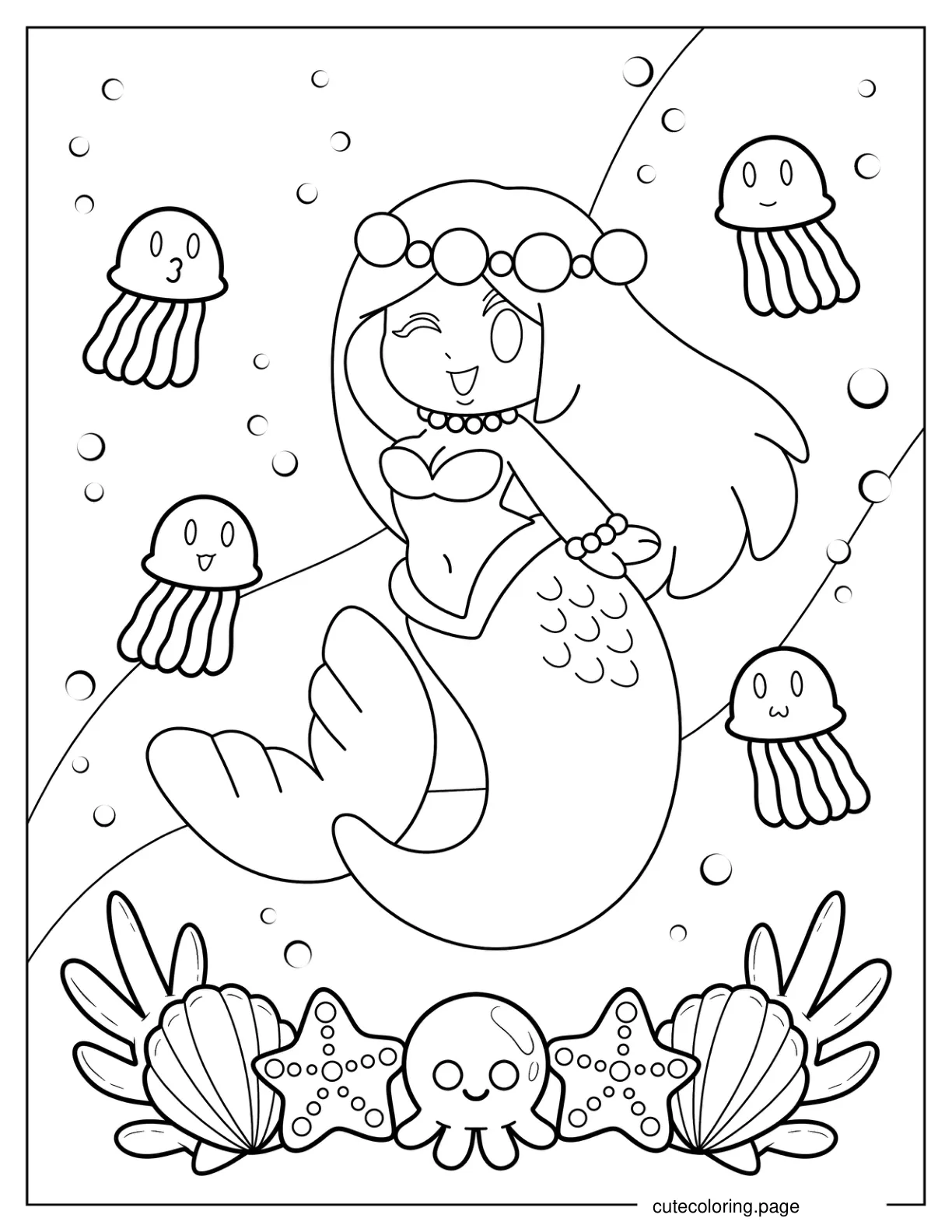 Mermaid Swimming With Jellyfish Coloring Sheet coloring page