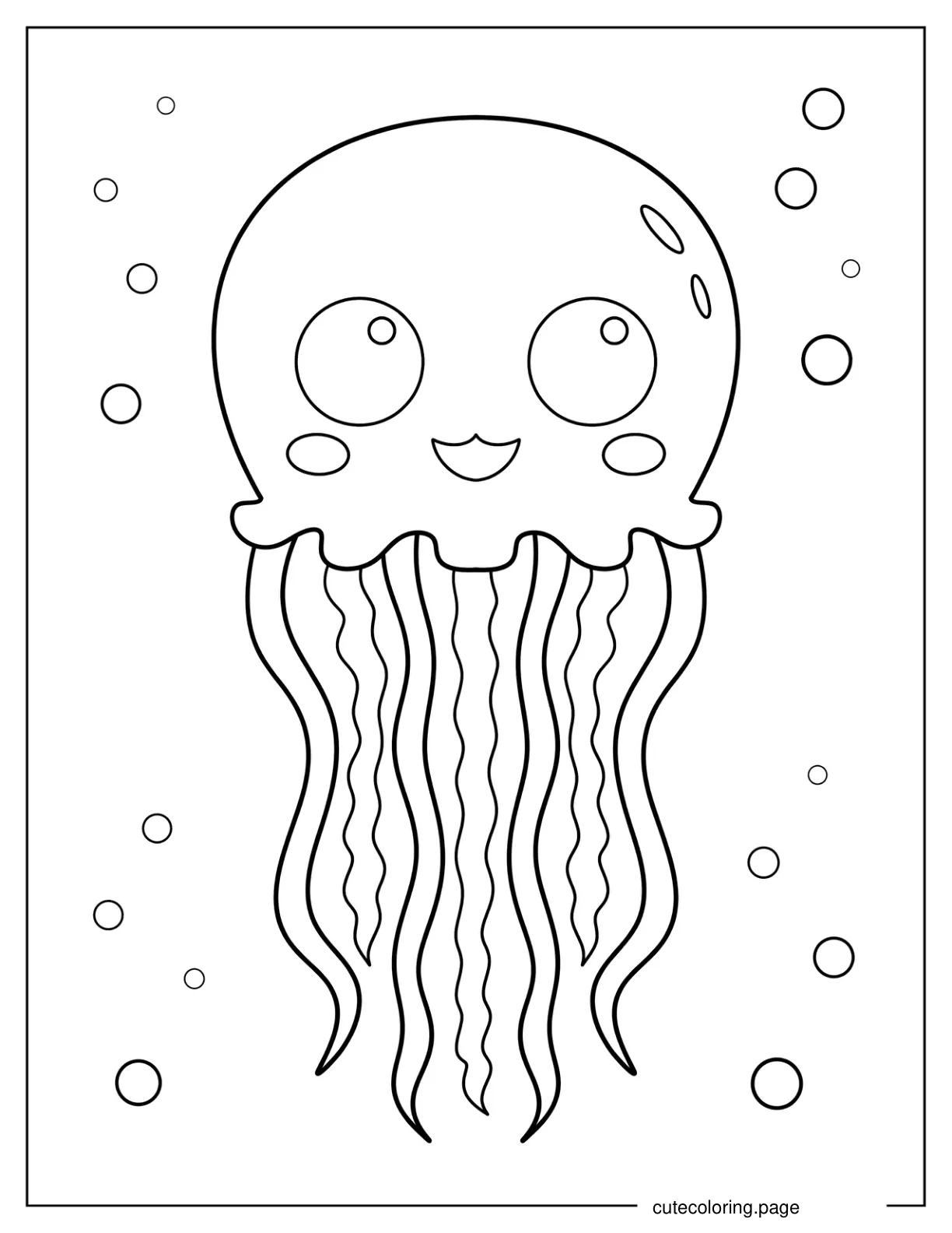 Simple Cartoon Jellyfish With Bubbles coloring page