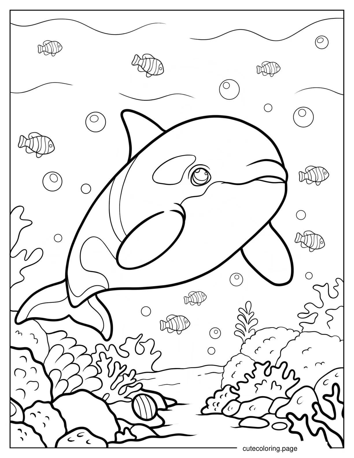 Cute Baby Orca Underwater Coloring Page For Kids coloring page