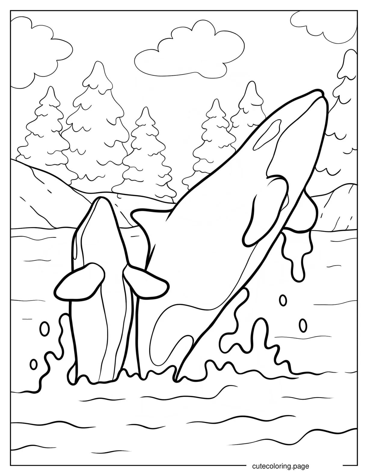 Mother Orca And Baby Orca Breaching coloring page