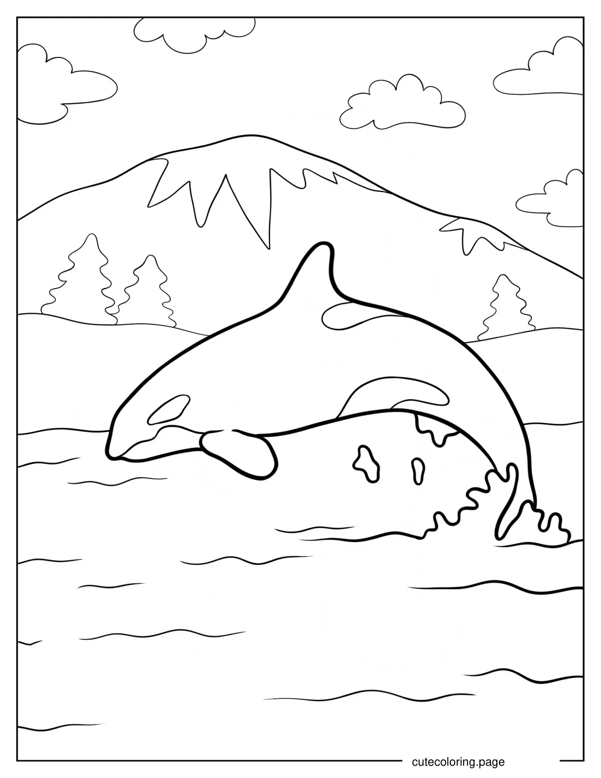 Small Killer Whale In The Air Coloring Sheet coloring page