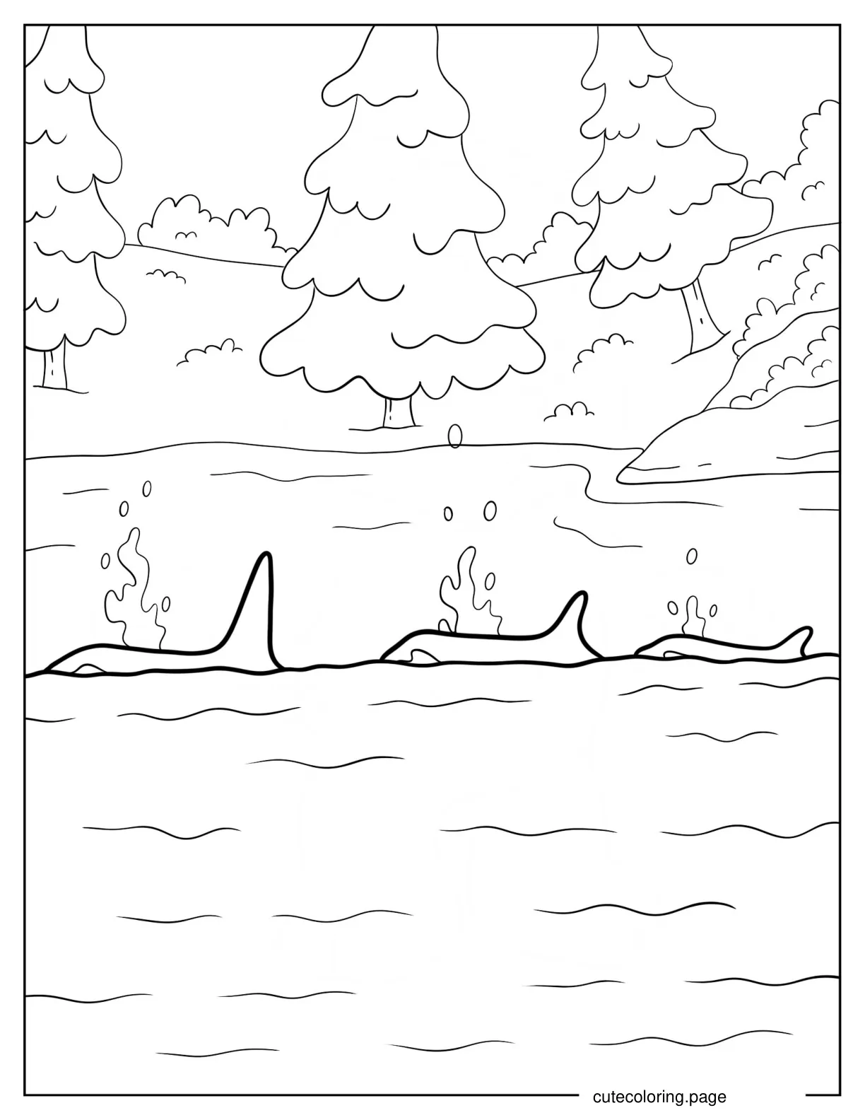 Three Killer Whales Spouting Coloring Page coloring page