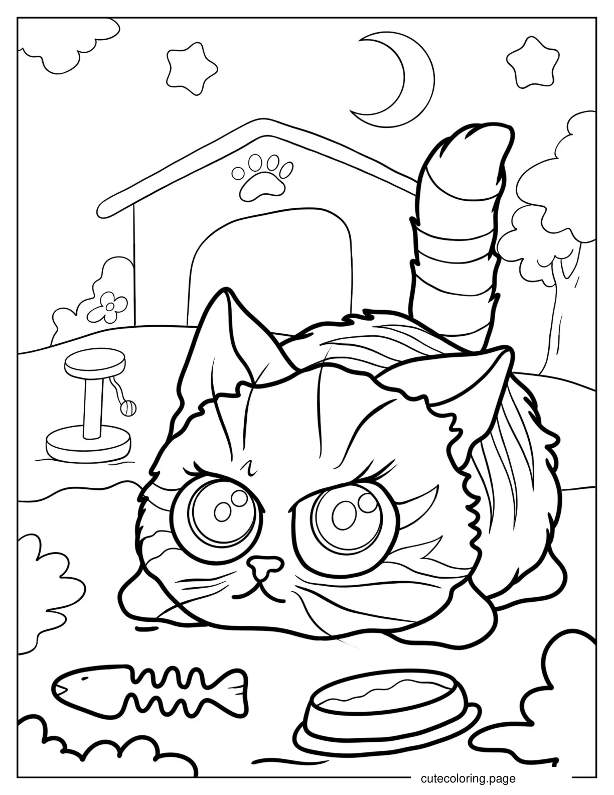 Chibi Kitten In Backyard Coloring Sheet coloring page